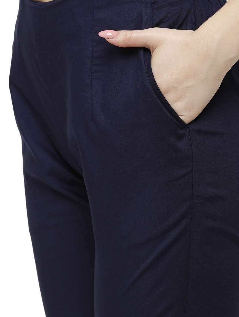 navy blue viscose straight tapered pant - 18178818 -  Standard Image - 4