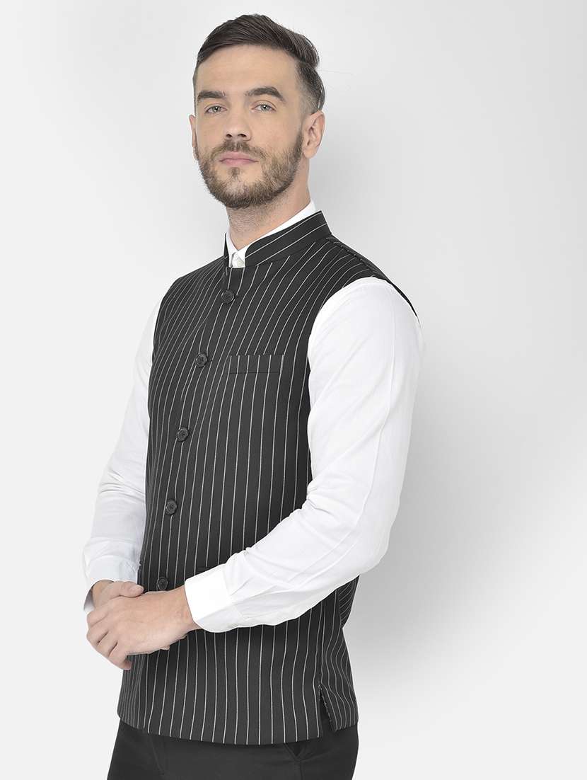 black stripe classic nehru jacket - 18178891 - Standard Image - 1