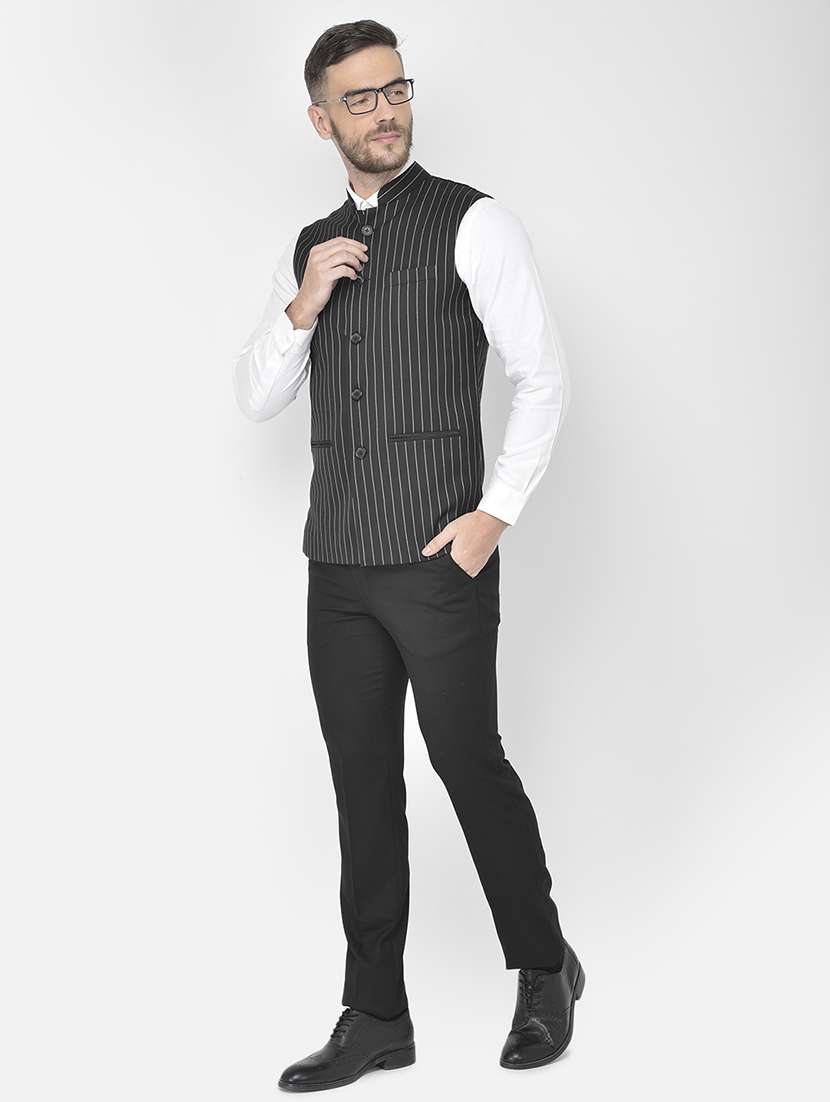black stripe classic nehru jacket - 18178891 - Standard Image - 4