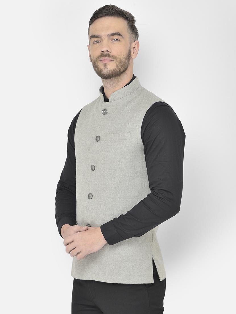 grey solid classic waist coat - 18178896 - Standard Image - 1