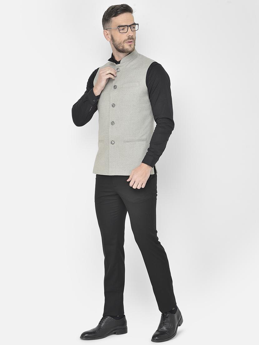 grey solid classic waist coat - 18178896 - Standard Image - 4