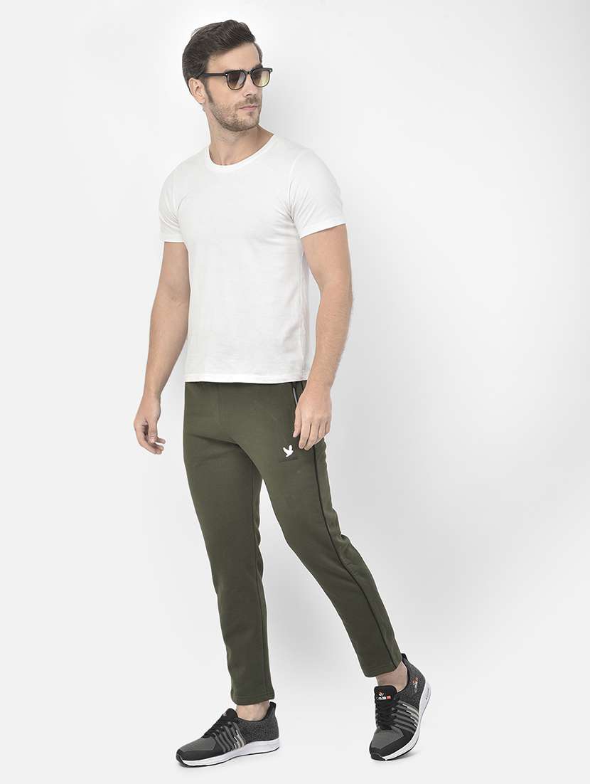 green solid full length track pant - 18178933 - Standard Image - 4