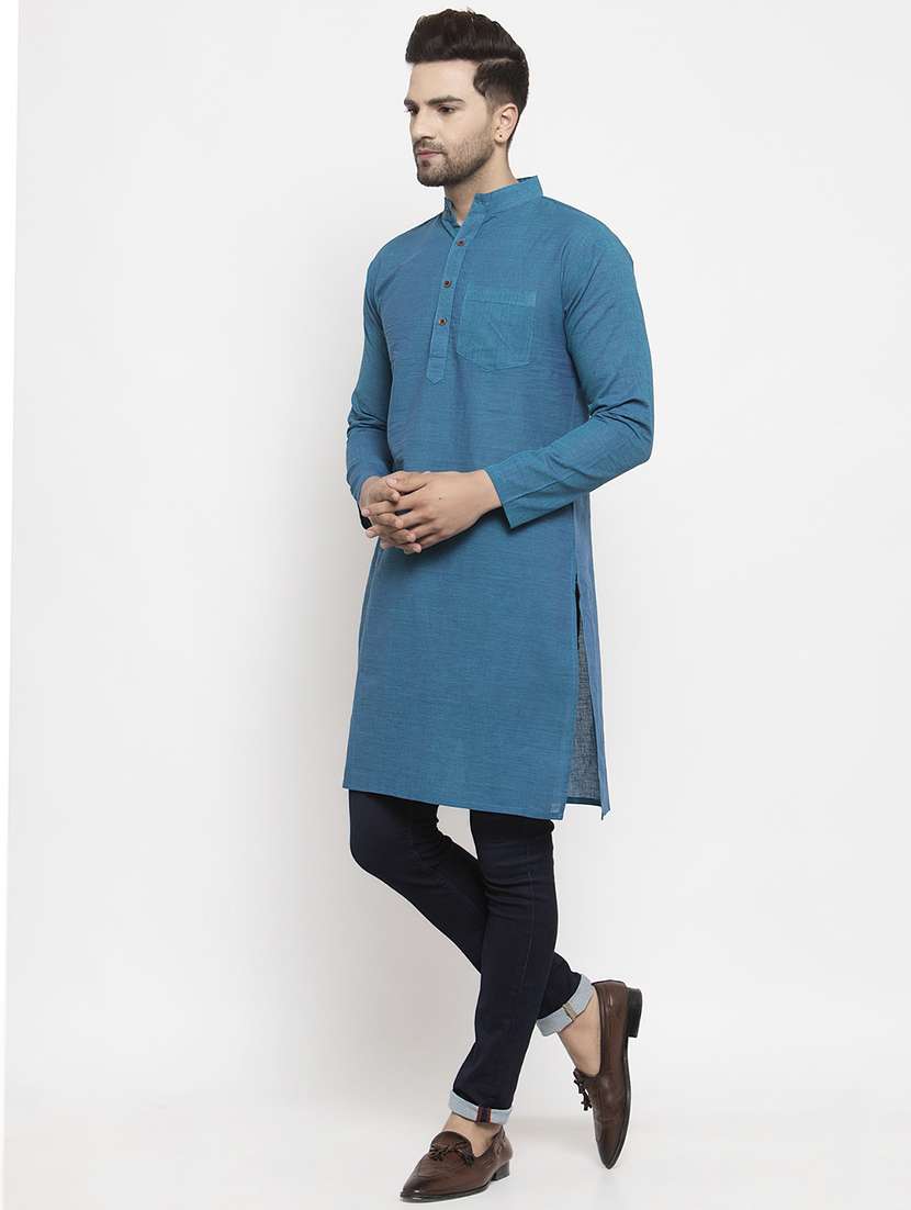 blue solid long kurtas kurta - 18179159 -  Standard Image - 1