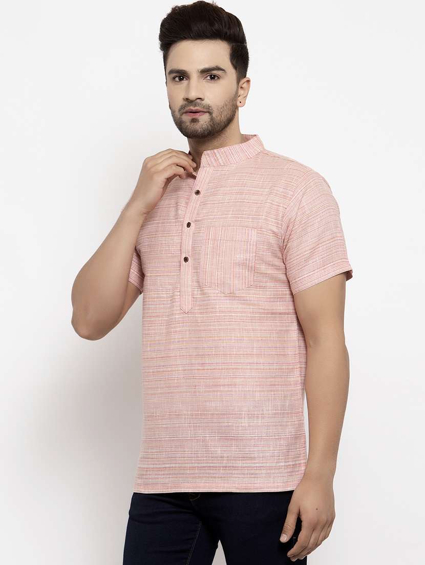 pink stripe short kurta - 18179164 -  Standard Image - 1