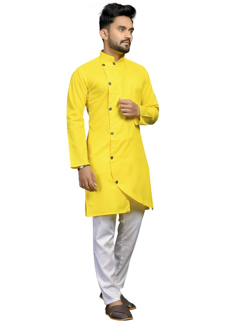 yellow silk blend kurta - 18179244 -  Standard Image - 1