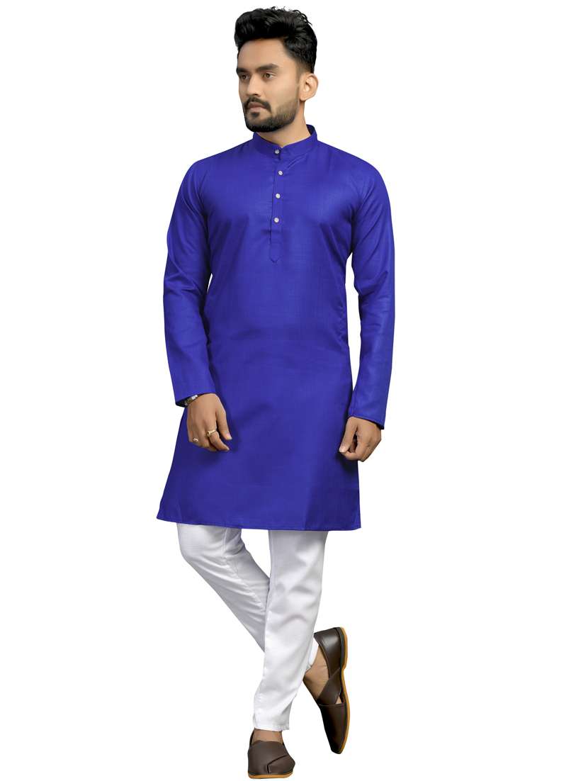 blue silk blend kurta pyjama ethnic wear set