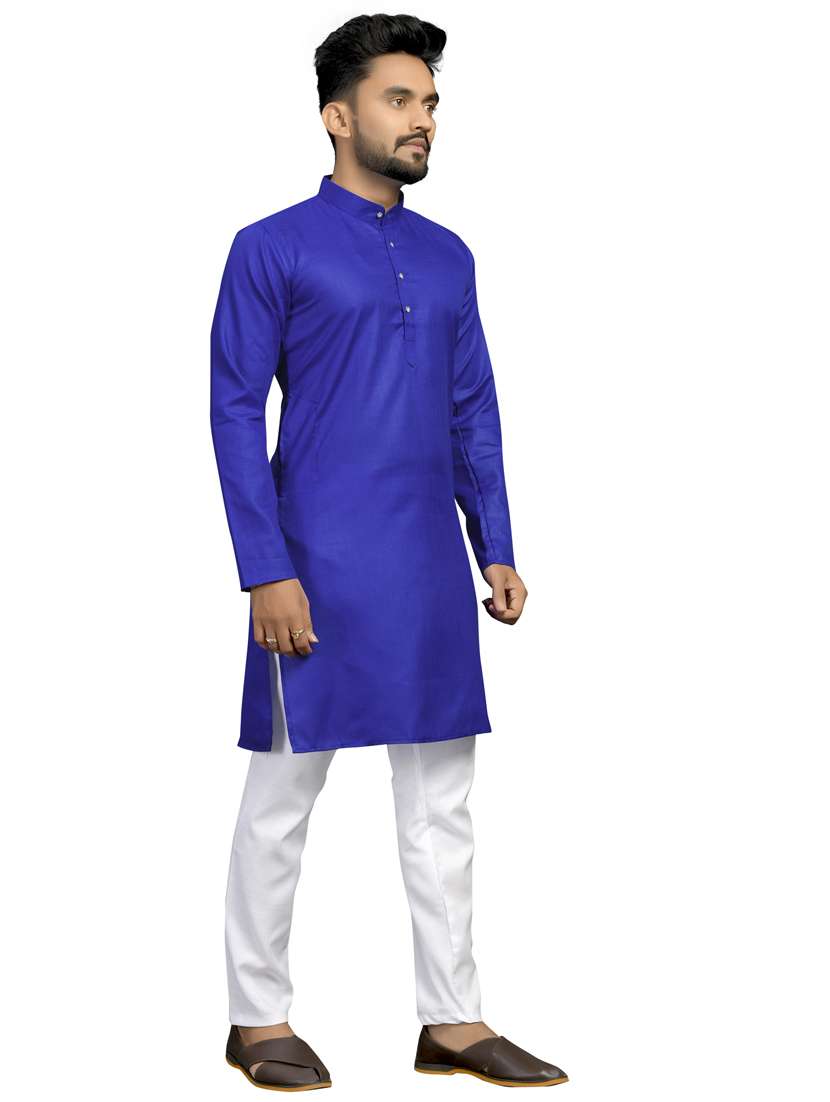blue silk blend kurta pyjama ethnic wear set - 18179246 -  Standard Image - 1