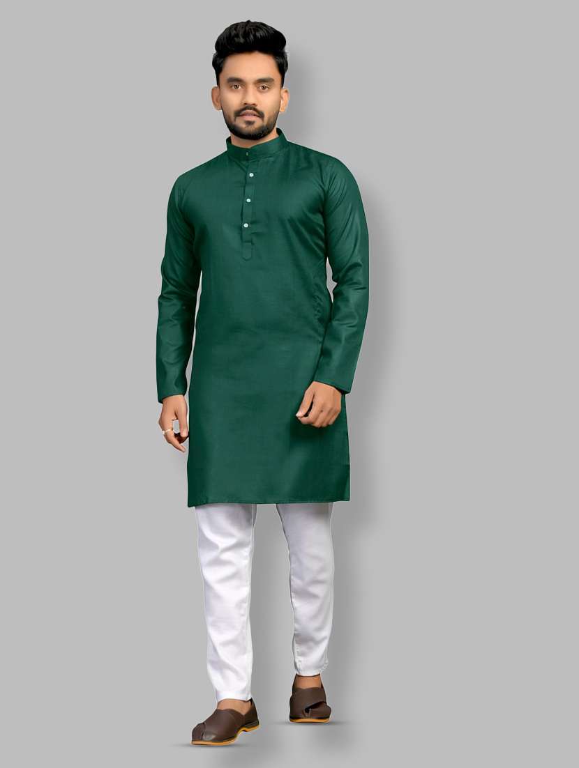 bottle-green solid kurta pyjama set