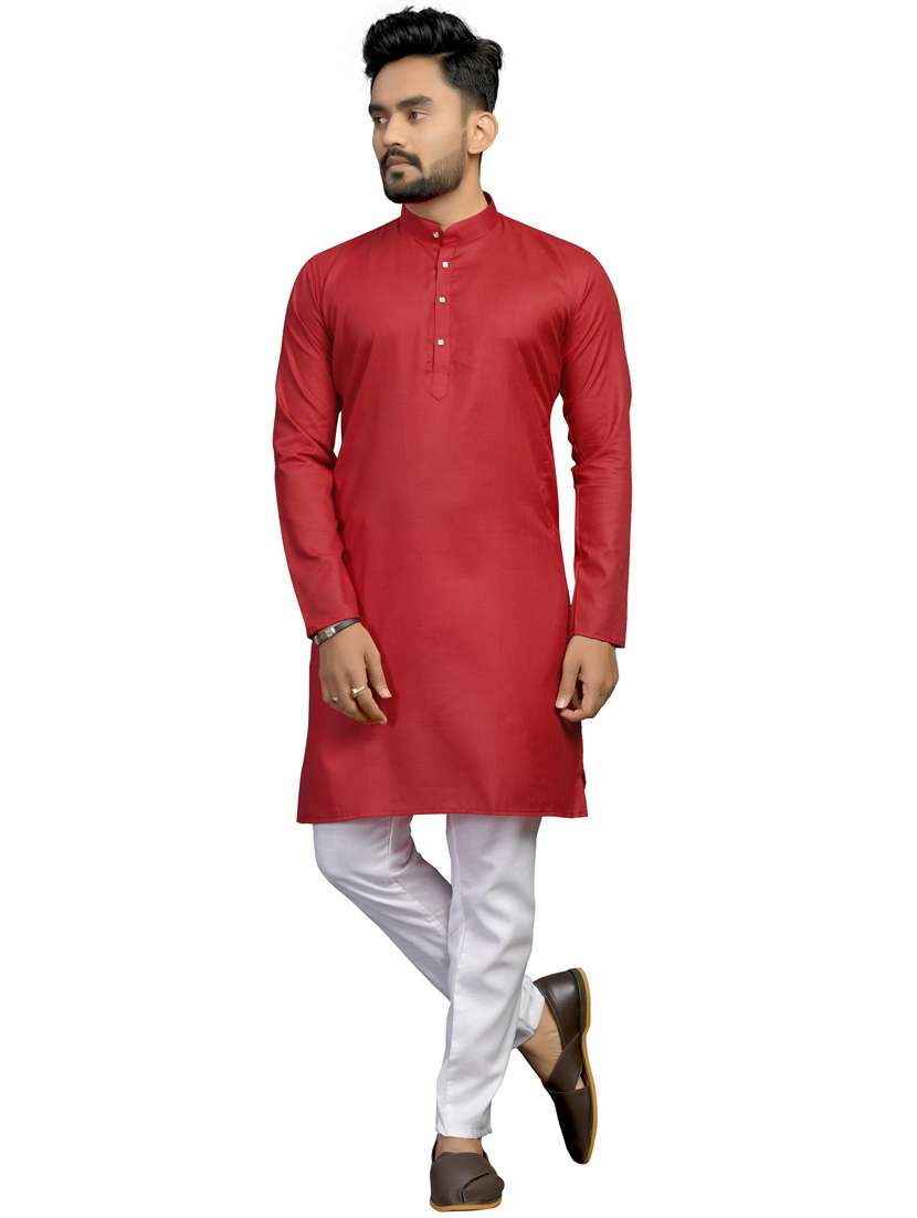 red silk blend kurta