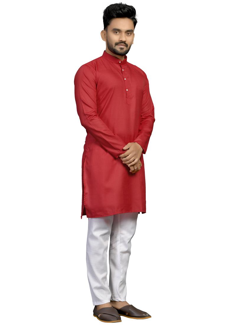 red silk blend kurta - 18179256 - Standard Image - 1