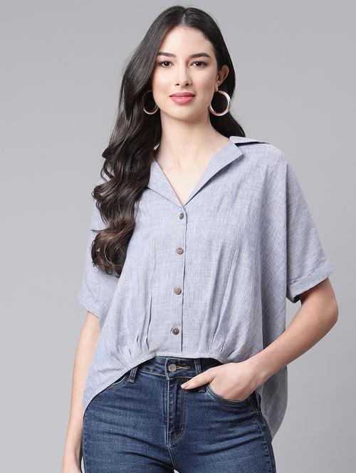 women's high-low lapel neck top - 18180299 - Standard Image - 0
