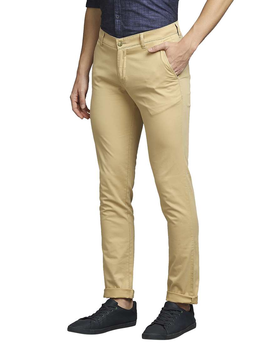 brown solid flat front casual trouser - 18180359 -  Standard Image - 1