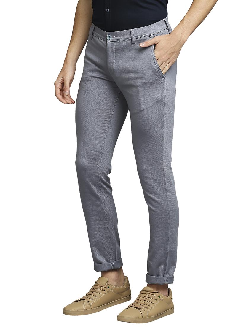 blue solid flat front casual trouser - 18180365 - Standard Image - 1