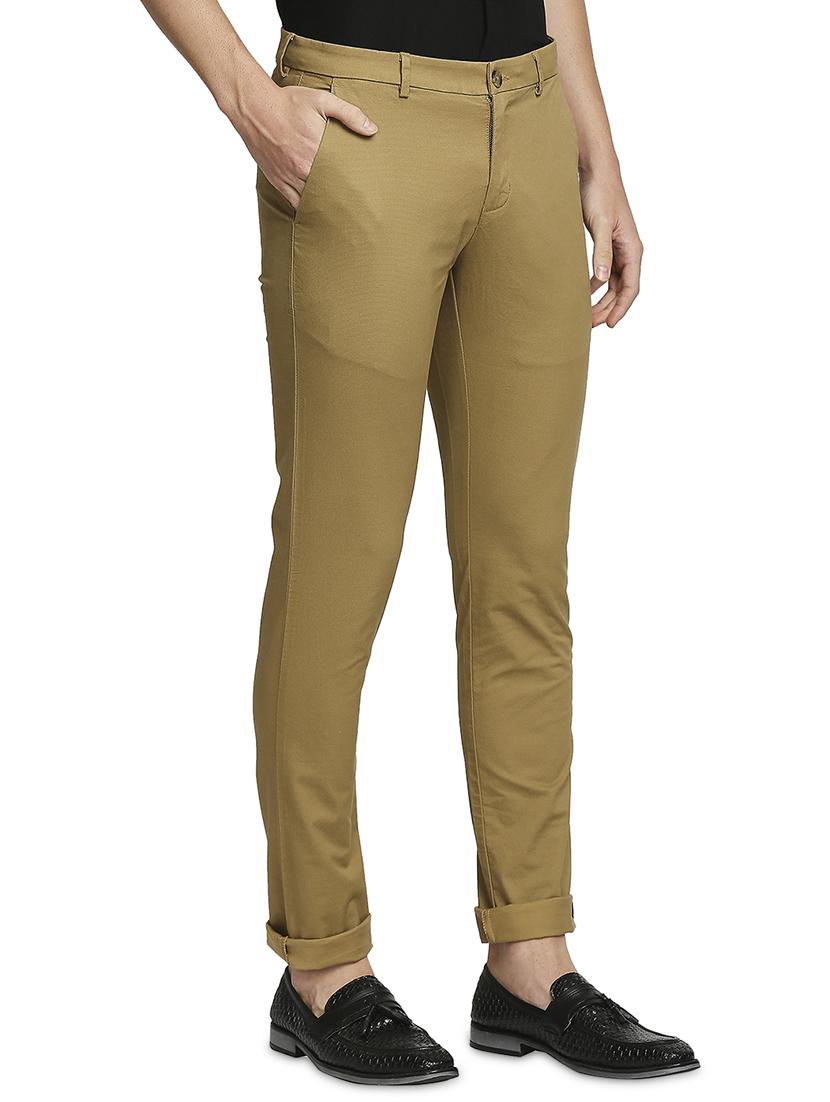brown solid flat front casual trouser - 18180373 -  Standard Image - 1