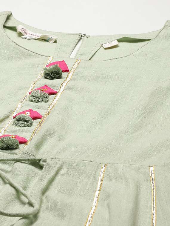green cotton kurta pant  set - 18181330 -  Standard Image - 4