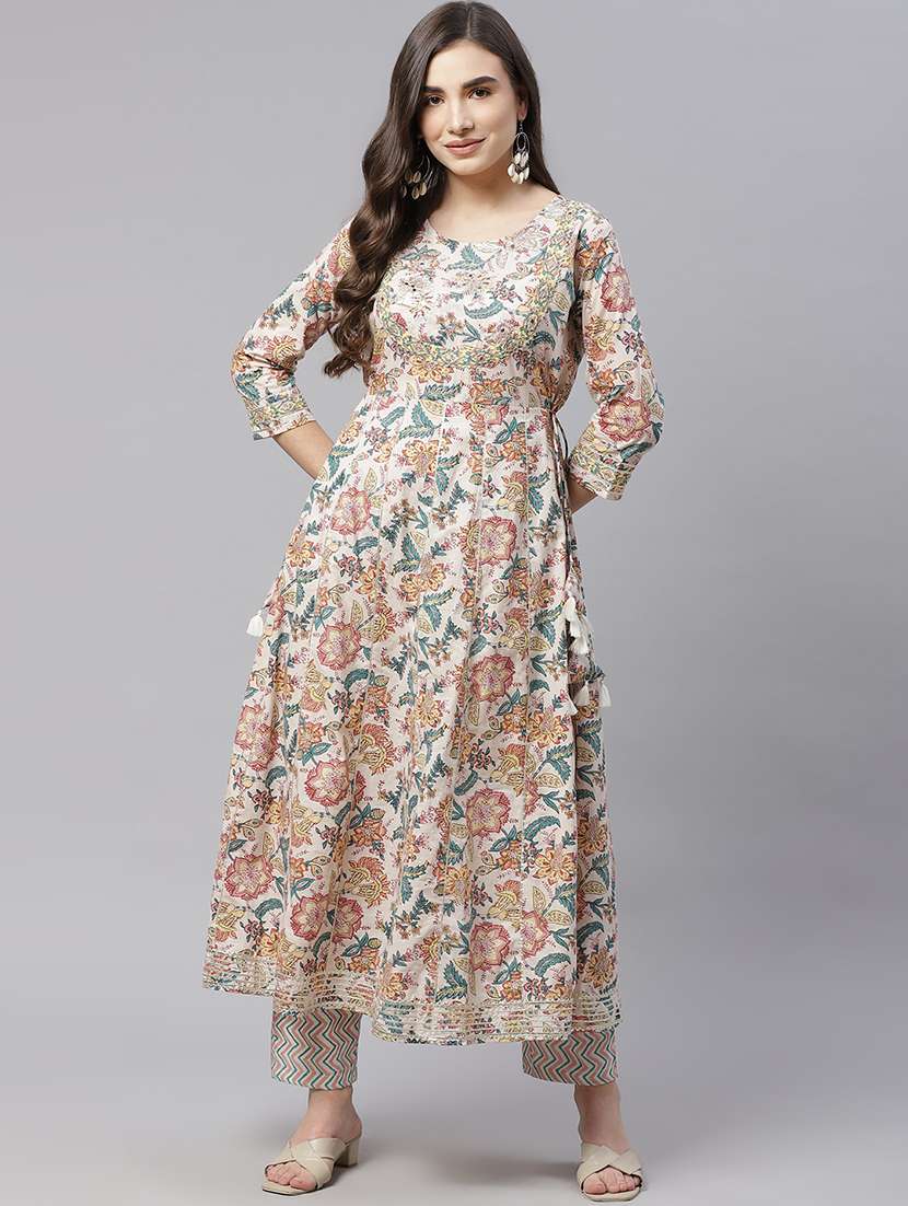 beige cotton kurta pant set - 18181332 - Zoom Image - 0