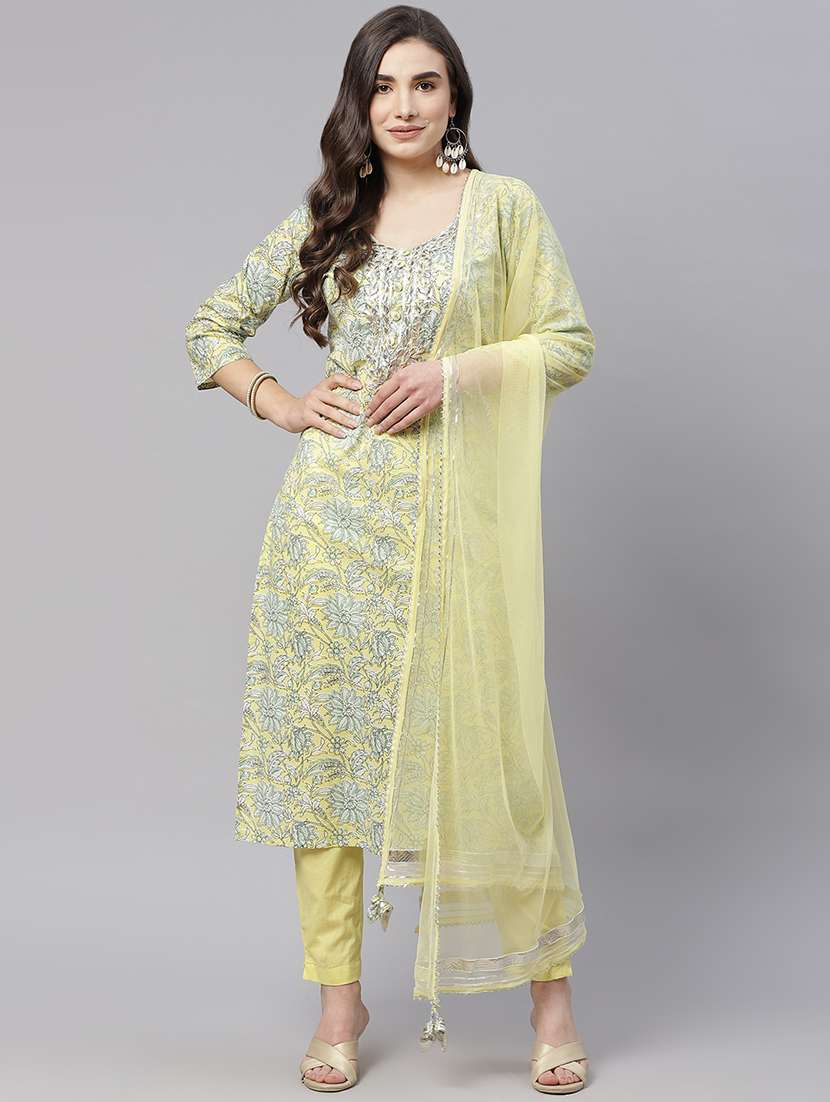 women three quarter sleeve kurta pant with dupatta set