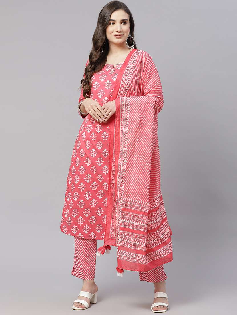 pink cotton kurta pant  set