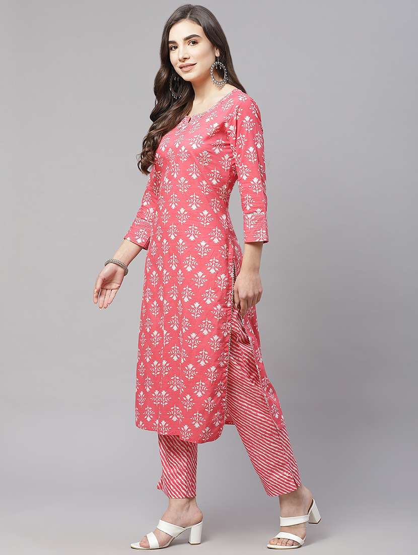 pink cotton kurta pant set - 18181373 - Standard Image - 1