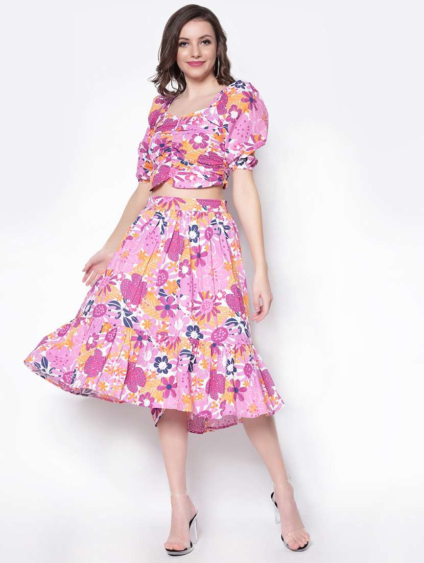 floral crop top with skirt set