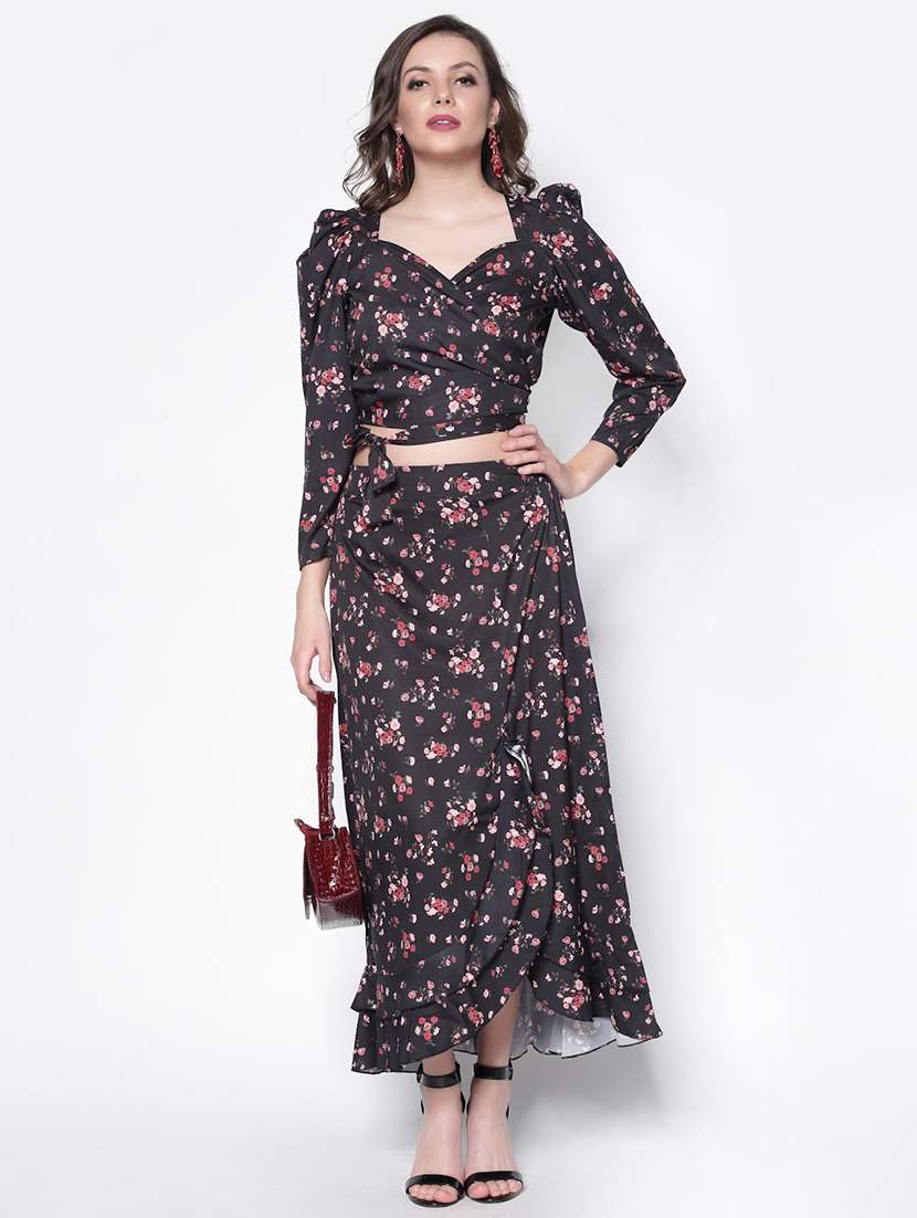 floral crop top with skirt set