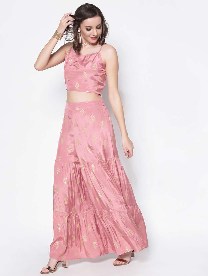 printed crop top with palazzo set - 18181985 -  Standard Image - 1