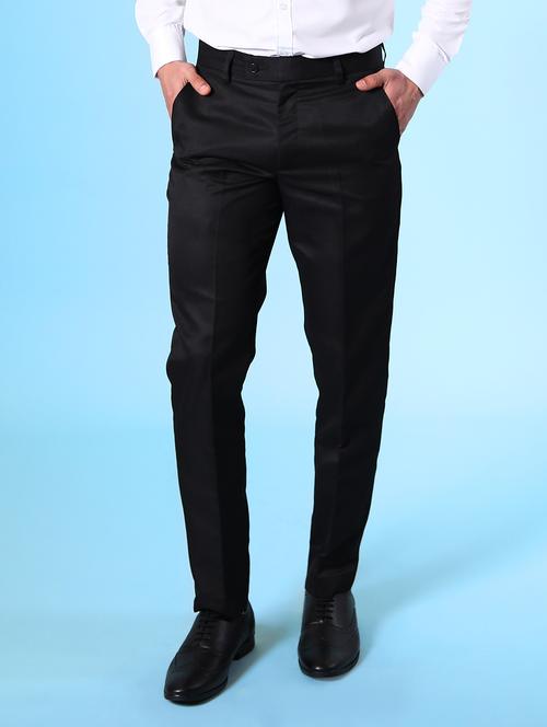 black solid flat front formal trouser - 18182076 - Standard Image - 0