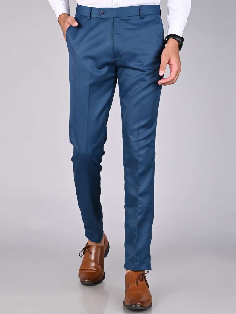blue solid formal trouser