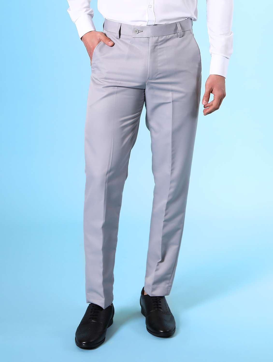 grey flat front solid formal trouser