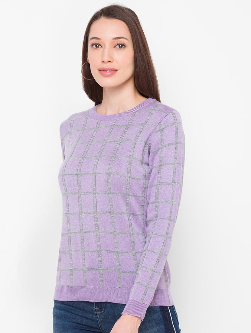purple checked regular pullover - 18182421 - Standard Image - 1