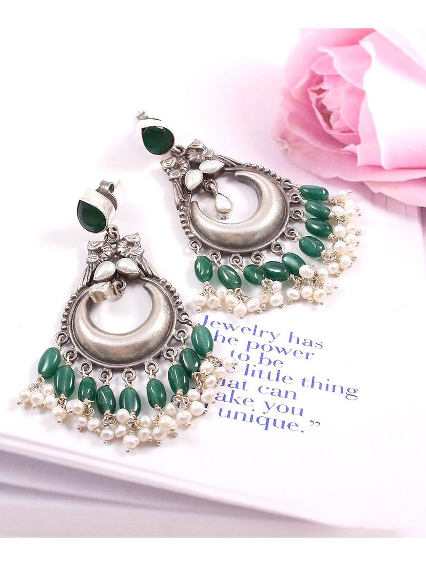 silver half-moon ear studs - 18182561 - Zoom Image - 0