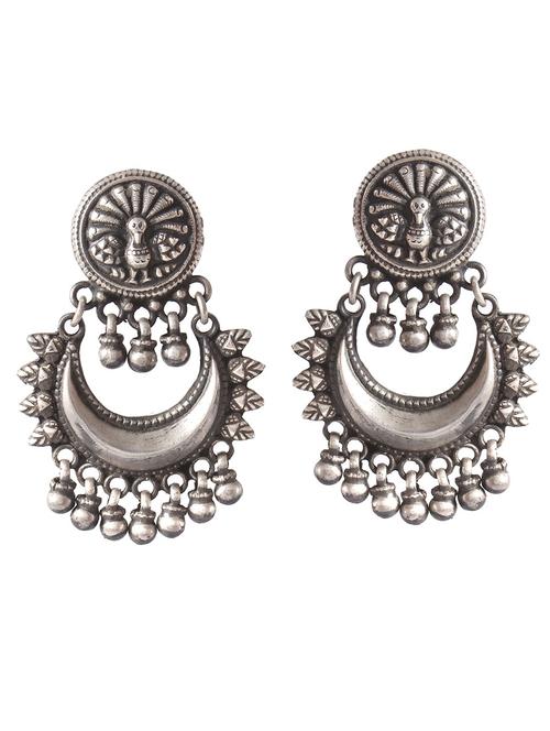 silver peacock with ghungroos ear studs - 18182562 - Standard Image - 0