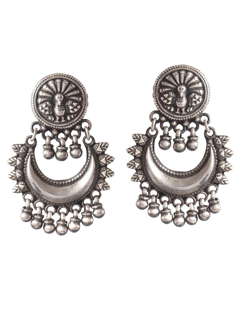 silver peacock with ghungroos ear studs - 18182562 - Zoom Image - 0