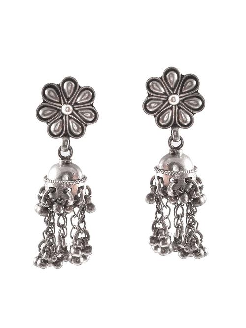 silver floral design stud jhumkis - 18182571 -  Standard Image - 0