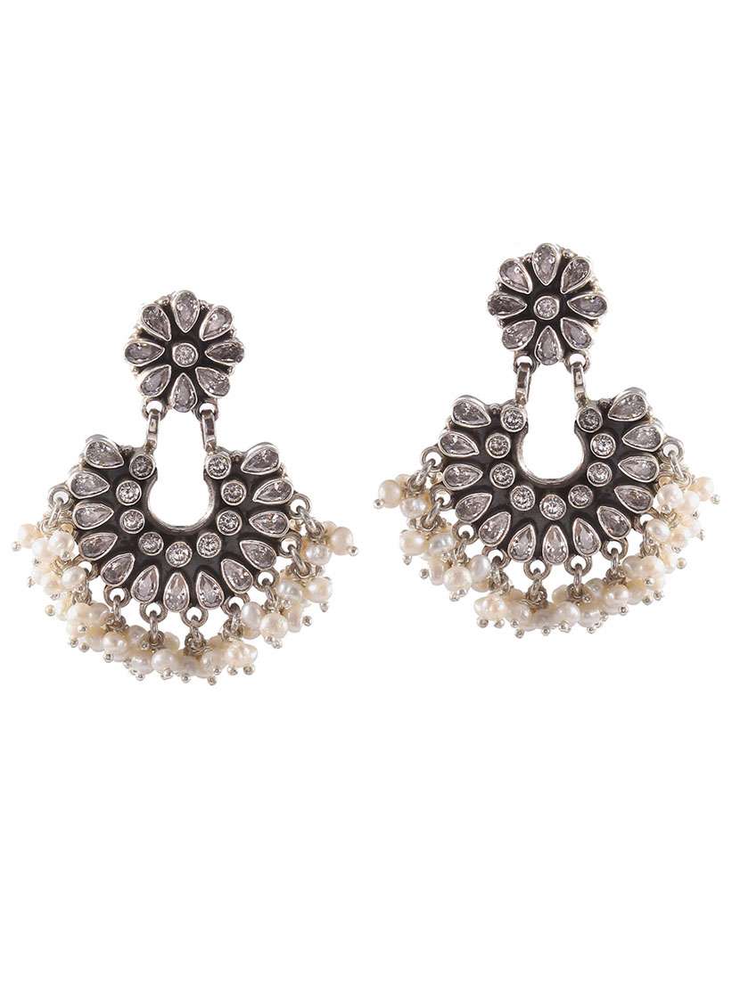silver floral design cz's ear studs - 18182573 -  Zoom Image - 0