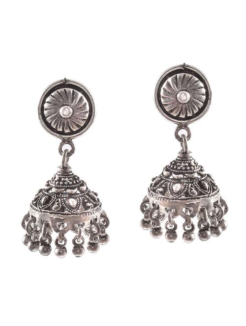 silver temple design stud jhumkis - 18182574 - Standard Image - 0