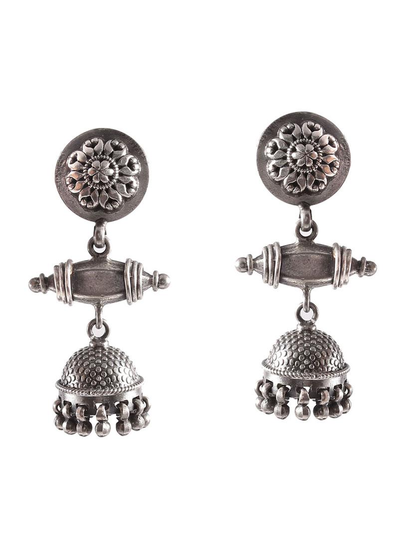 silver temple design stud jhumkis - 18182575 - Zoom Image - 0