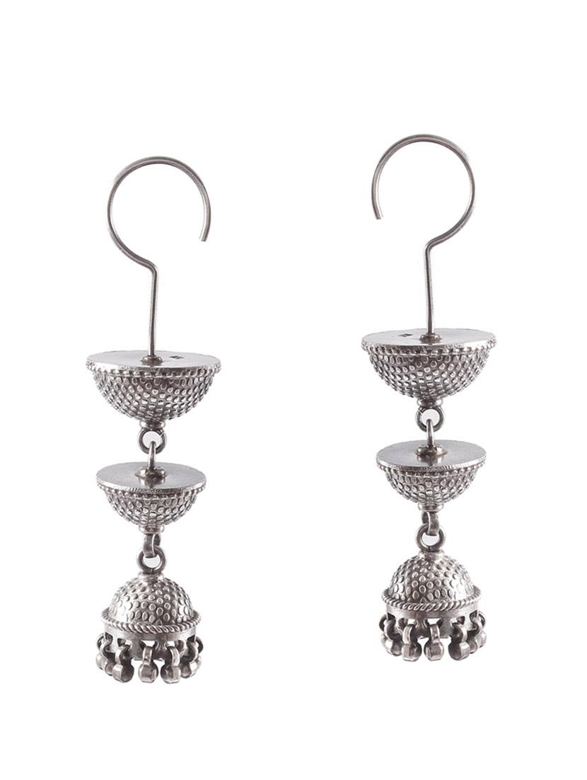 silver temple design drop jhumkis - 18182577 -  Zoom Image - 0