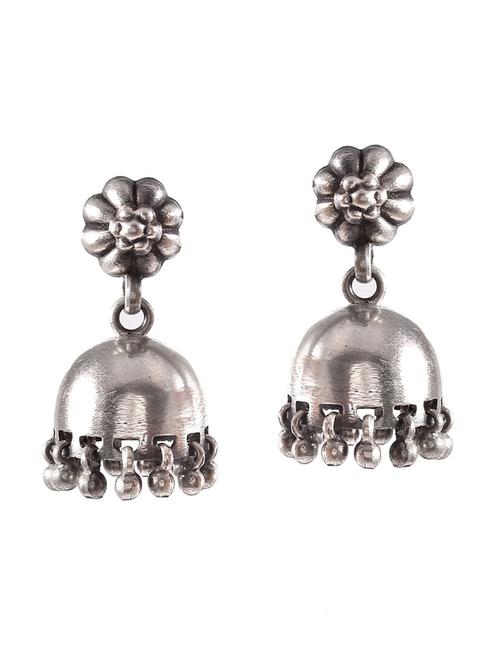 silver floral design stud jhumkis - 18182578 -  Standard Image - 0