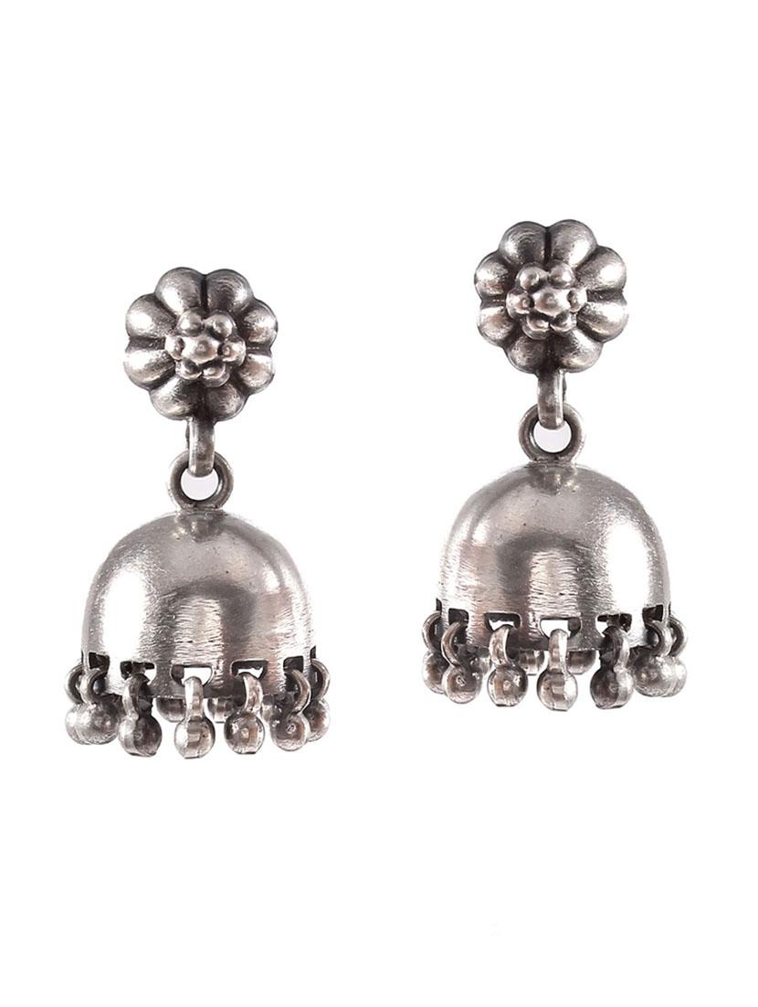 silver floral design stud jhumkis - 18182578 -  Zoom Image - 0