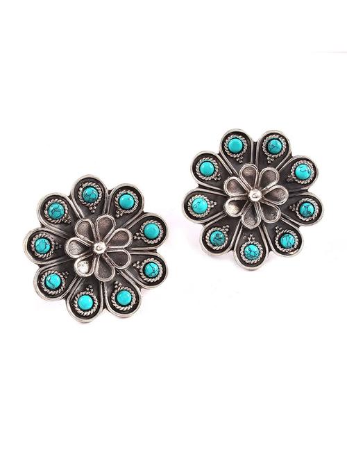 silver turquoise floral ear studs - 18182581 -  Standard Image - 0