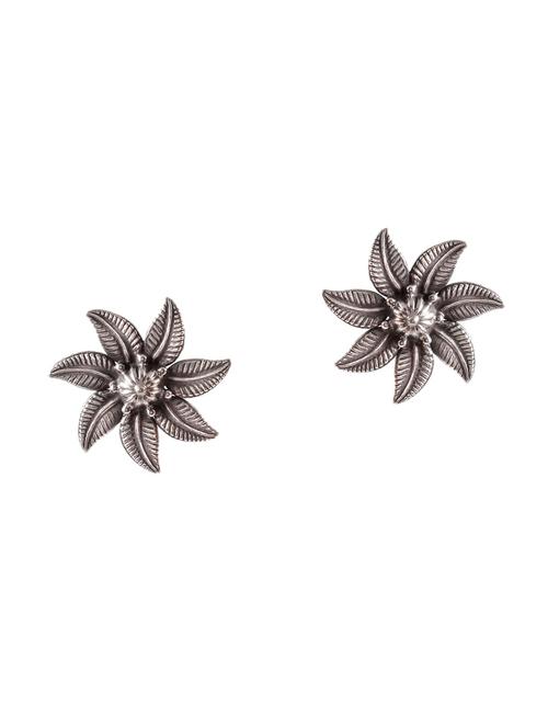 silver floral-leaf design ear studs - 18182585 -  Standard Image - 0