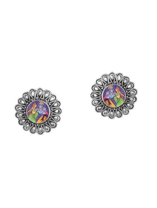 silver lord radha-krishna ear studs - 18182586 - Standard Image - 0