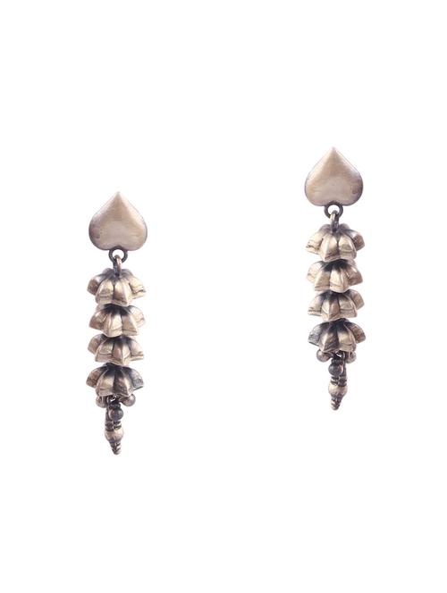 silver oxidized, unique tear-drop design, stud earrings - 18182590 - Standard Image - 0