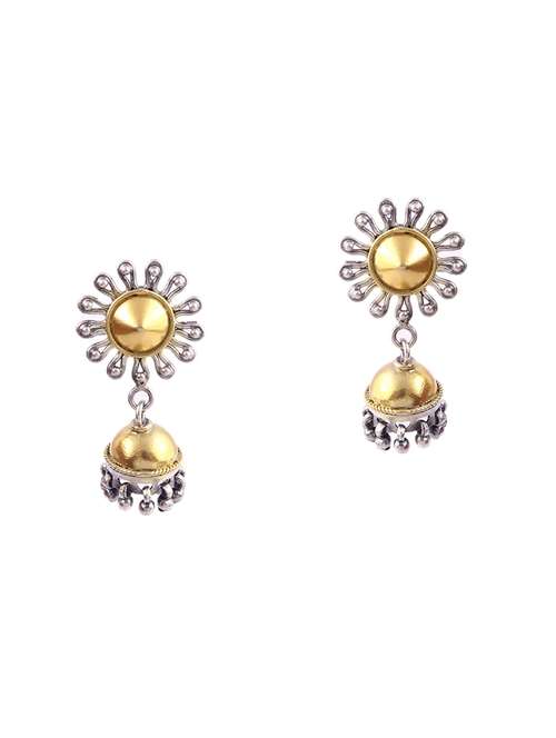 gold plated silver, sun-floral design, stud jhumki - 18182593 -  Standard Image - 0