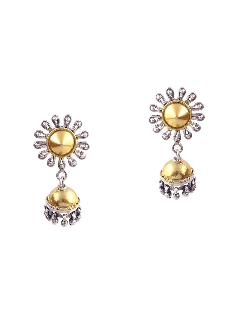 gold plated silver, sun-floral design, stud jhumki - 18182593 -  Zoom Image - 0
