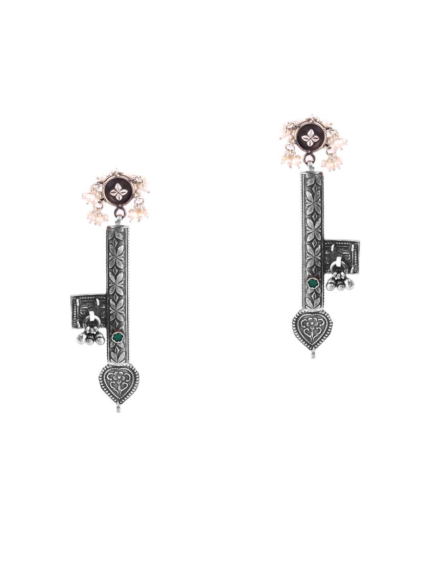 silver oxidized, antique design stud earrings - 18182598 - Zoom Image - 0