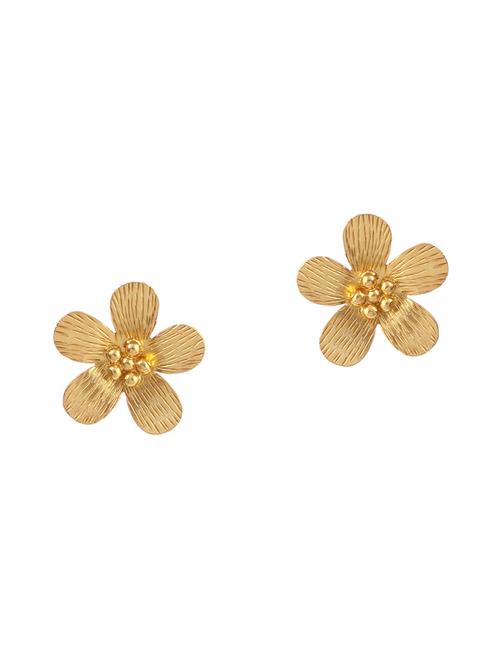 gold plated silver, floral minimal ear studs - 18182605 -  Standard Image - 0