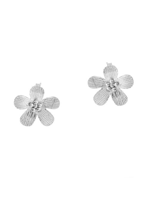 silver floral minimal rawa ear studs - 18182606 -  Standard Image - 0