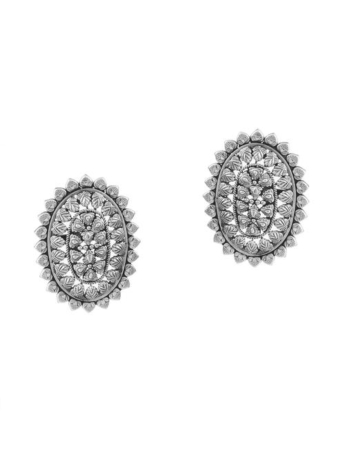 silver statement oval design rawa stud earrings - 18182611 - Standard Image - 0